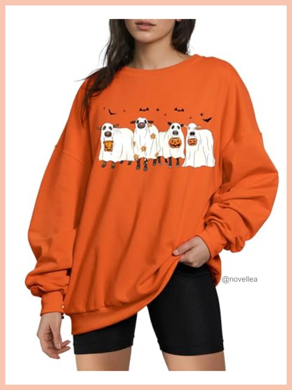 Funny Cow Ghost Halloween Sweatshirt for Women, Fall Crew Neck Pullover
